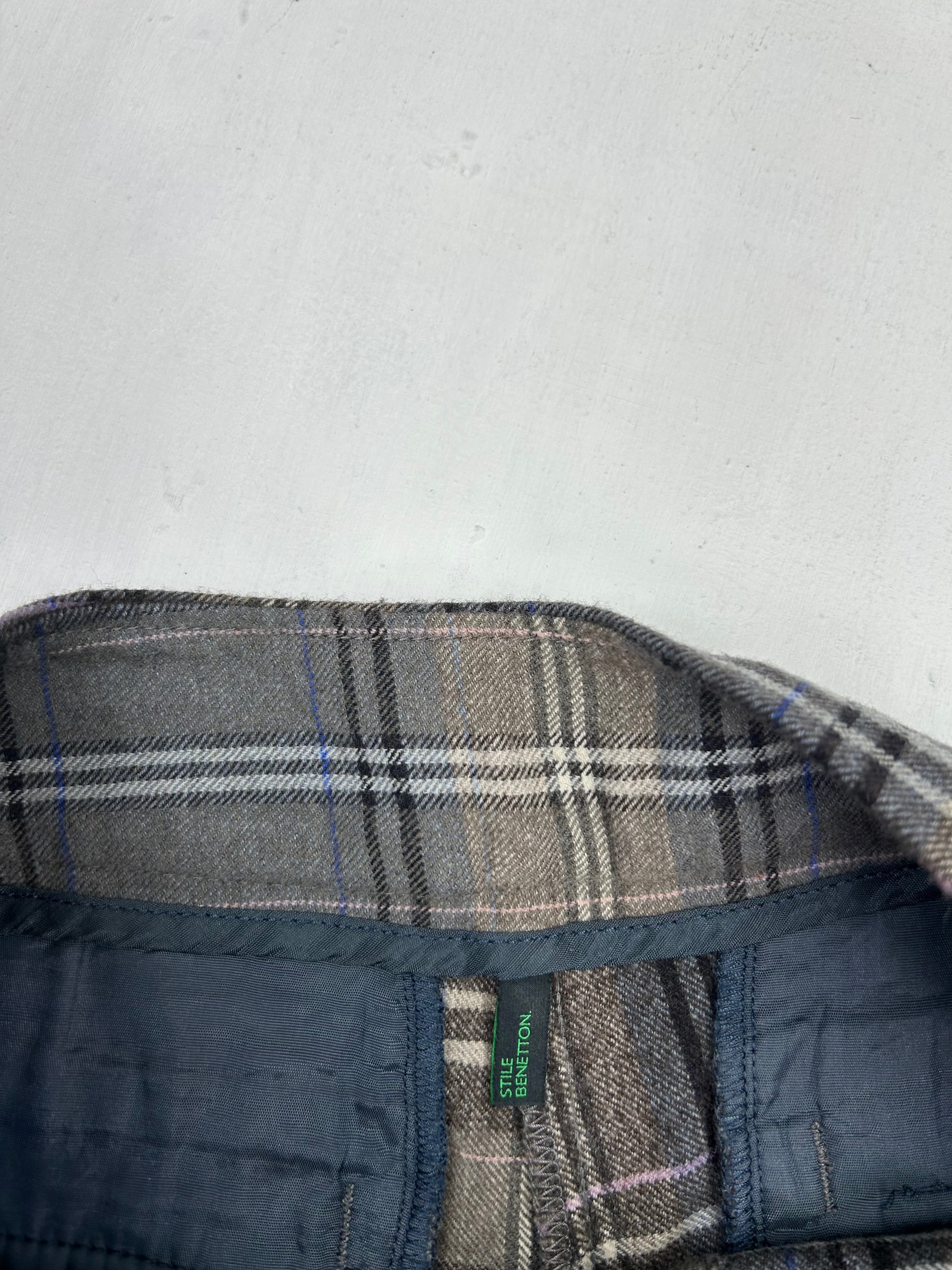 Grey check print office wool mini short (L)