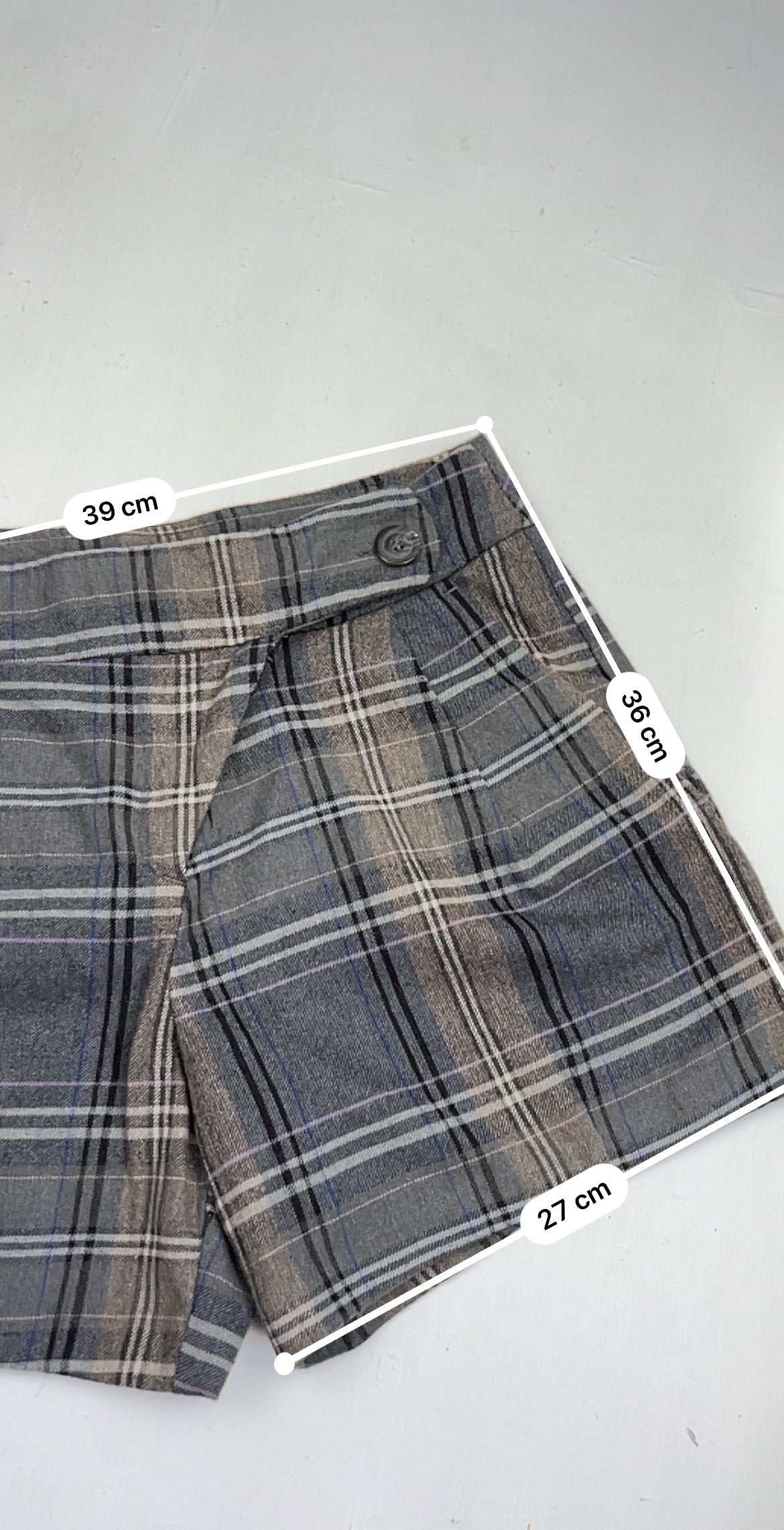 Grey check print office wool mini short (L)