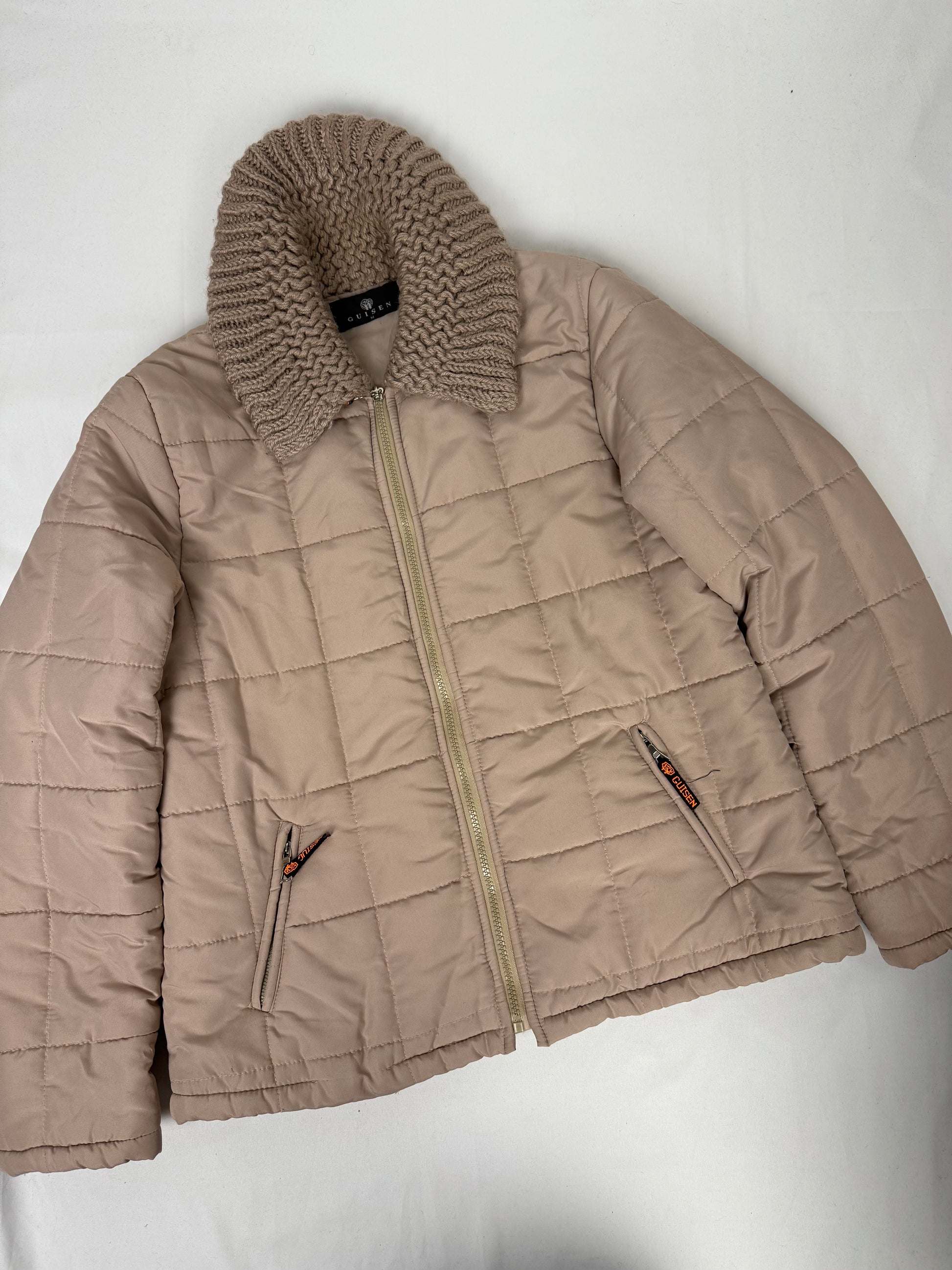 Beige zip up wool neck puffer jacket (M/L)