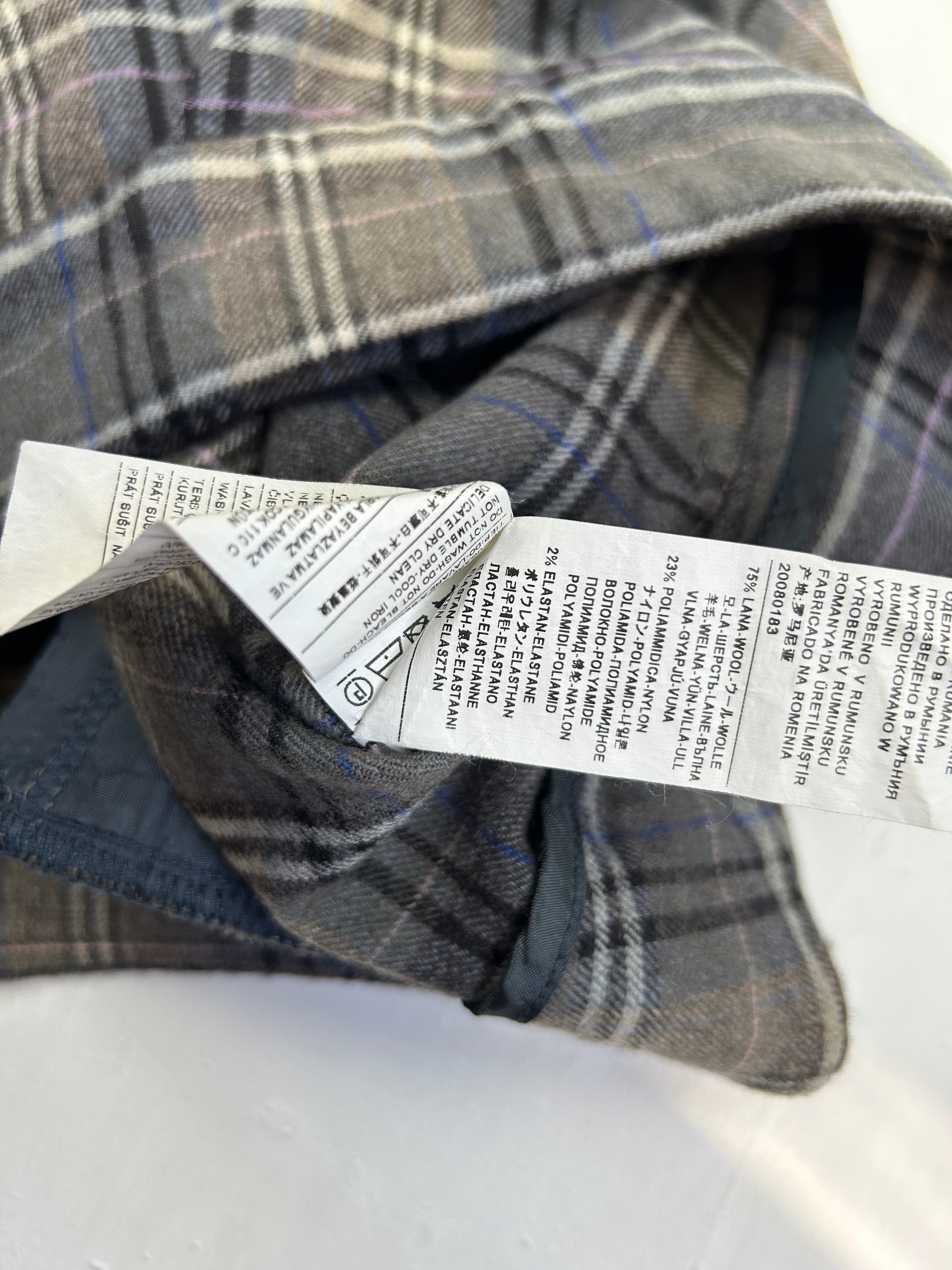 Grey check print office wool mini short (L)