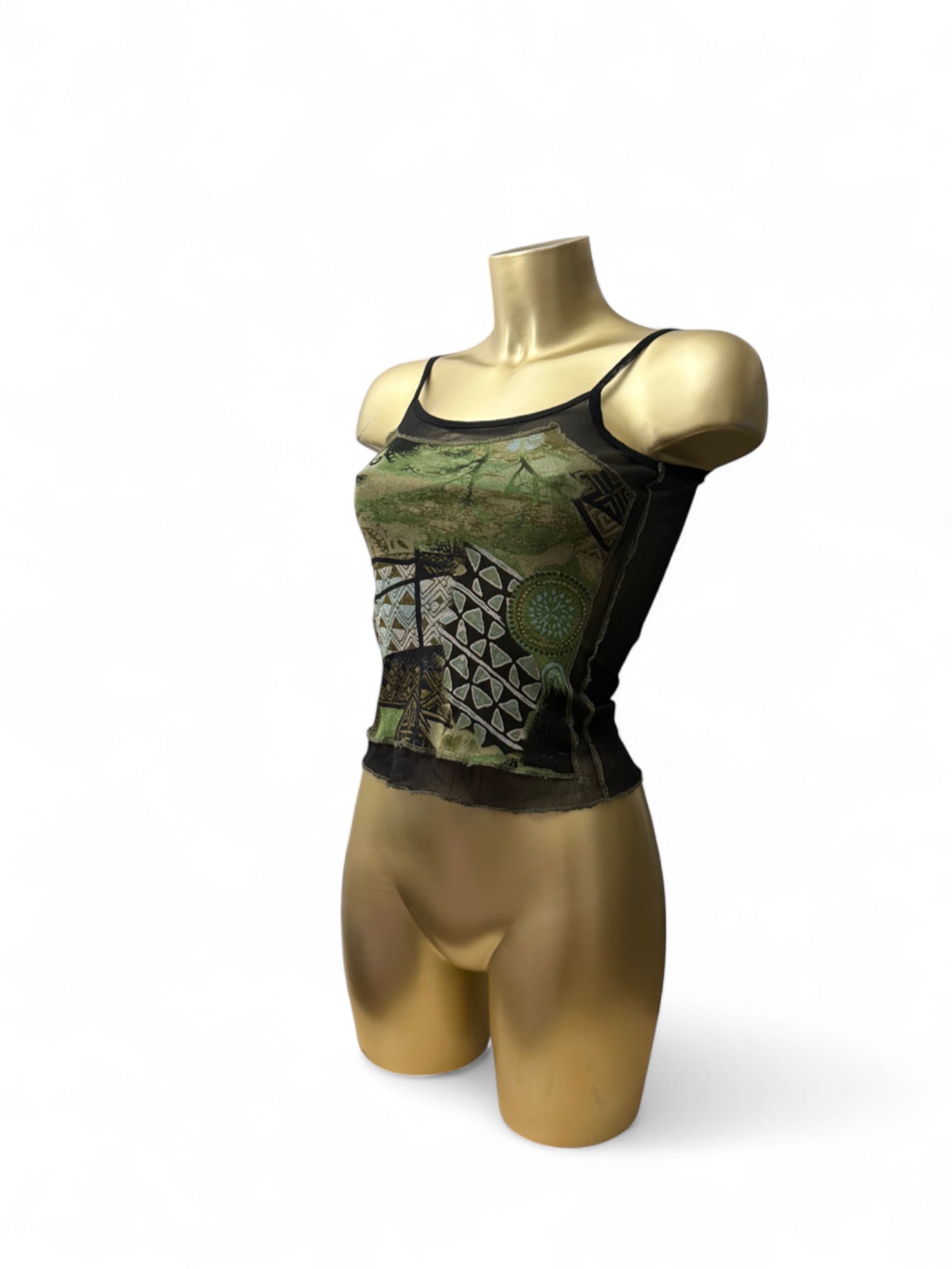 Black graphic mesh cami top (S/M)