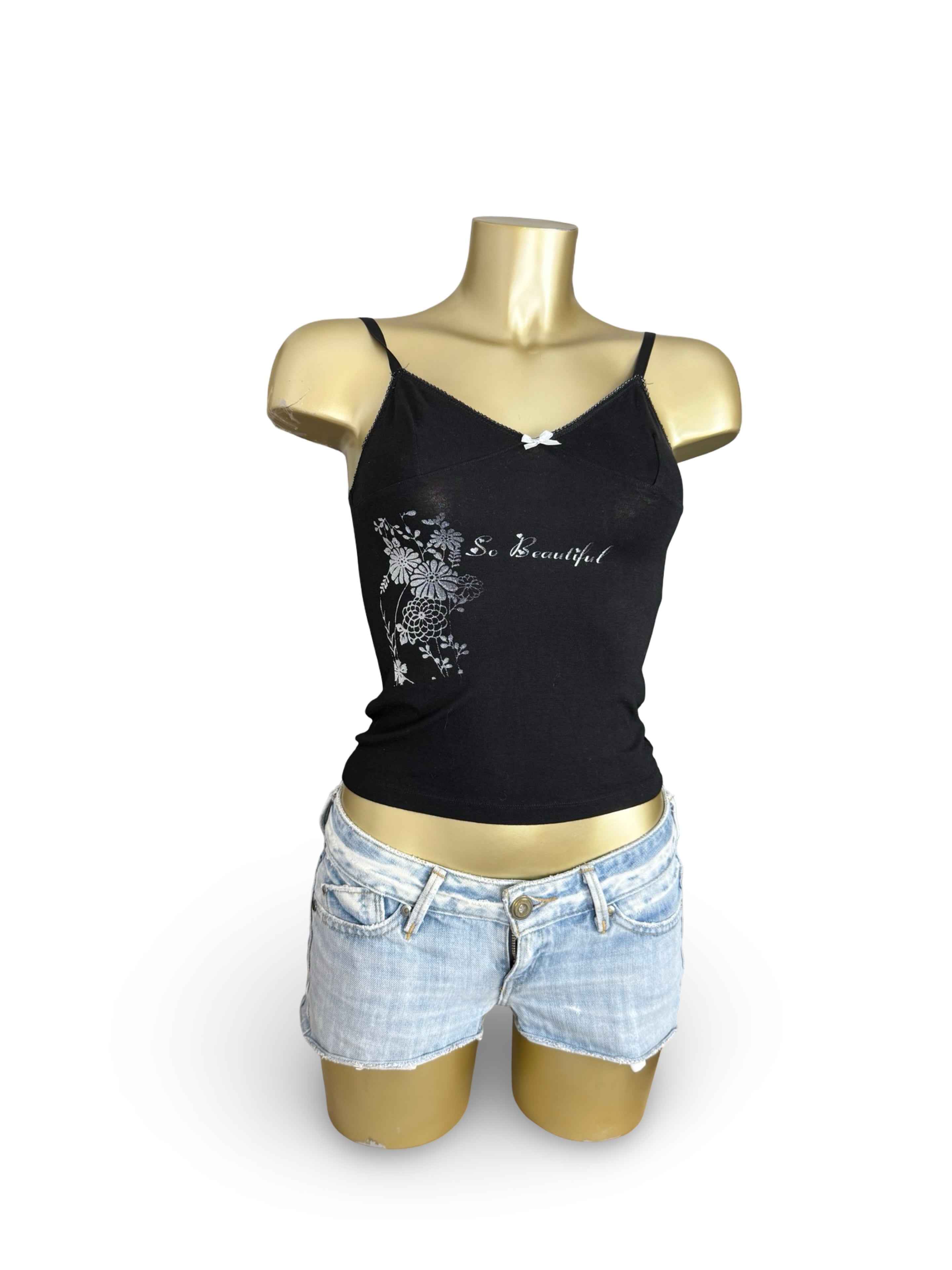 Black cotton graphic top (S)