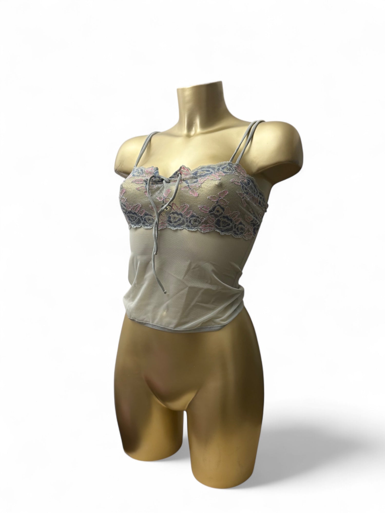 Grey embroidered mesh cami top (M)