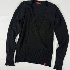 Black 100% cotton V neck tight fit wrap cardigan jumper (M)