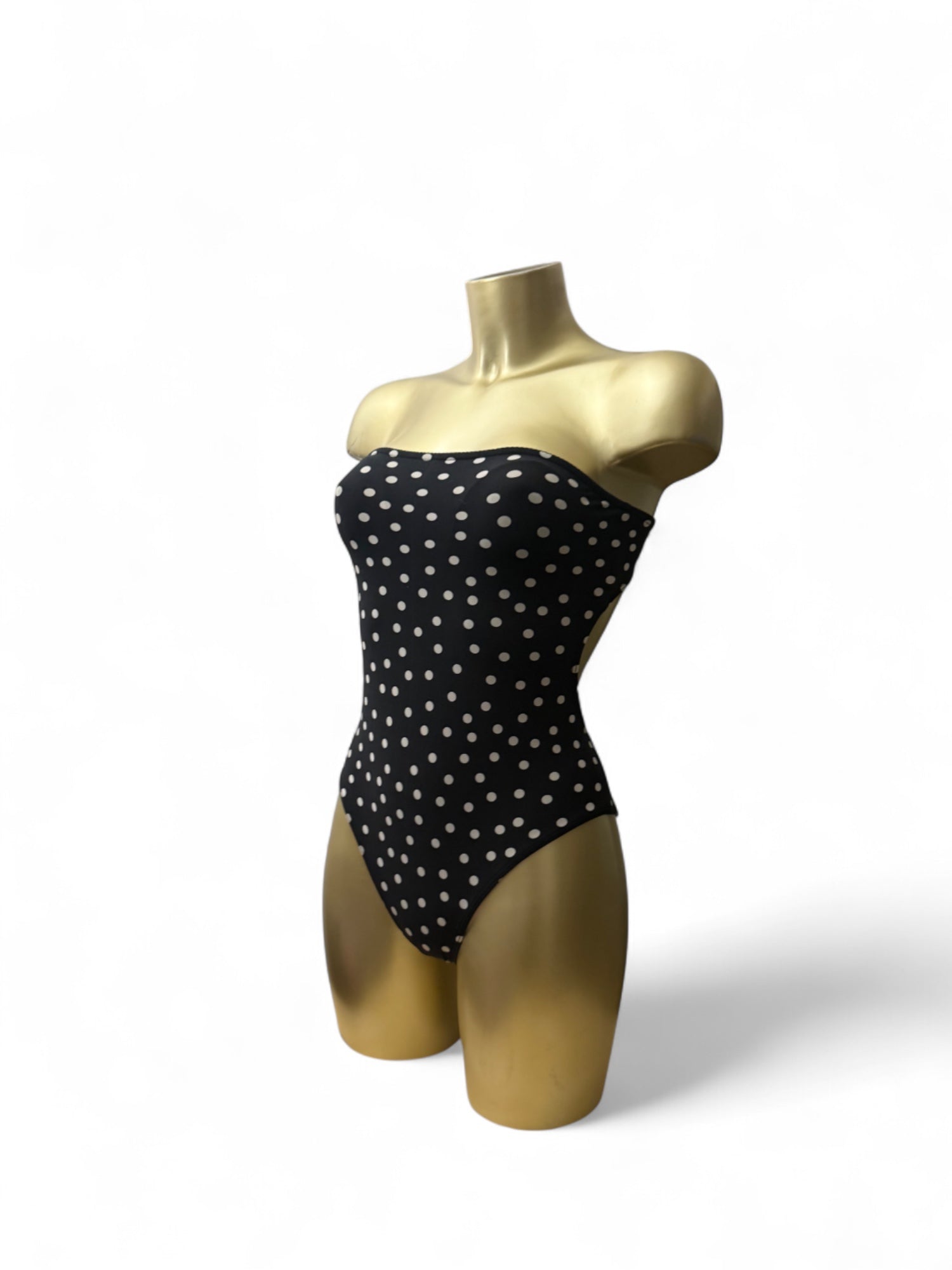 Black polka dots bustier bikini swimsuit (S)