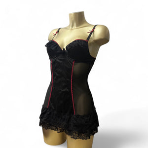 Black & red corset mesh babydoll mini dress (S)