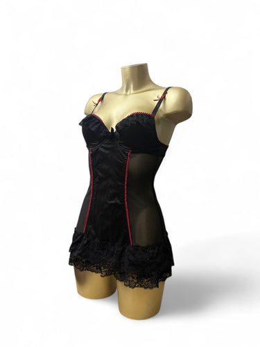 Black & red corset mesh babydoll mini dress (S)