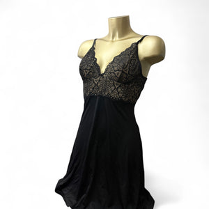 Black lace satin babydoll mini dress (S)