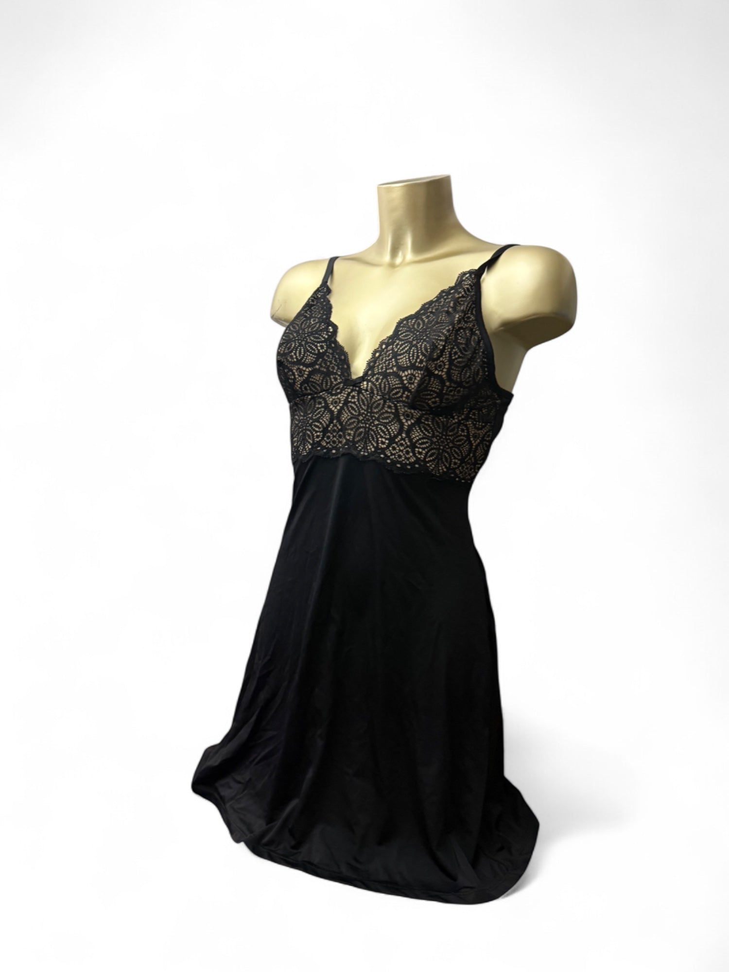 Black lace satin babydoll mini dress (S)