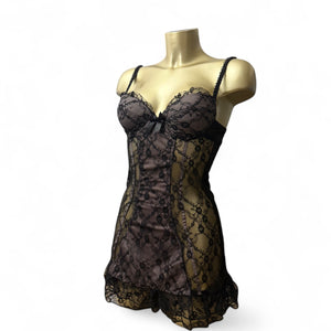 Black mesh corset babydoll mini dress (S)