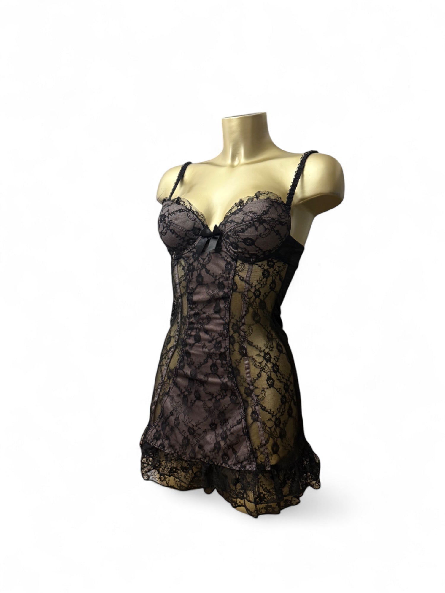 Black mesh corset babydoll mini dress (S)