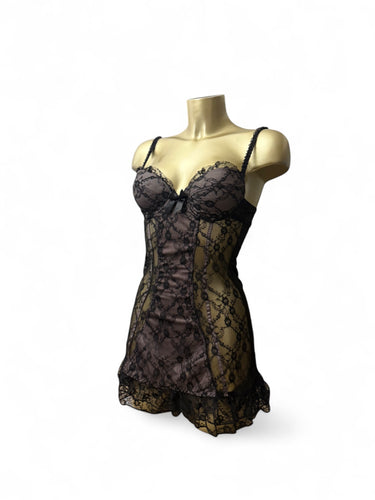 Black mesh corset babydoll mini dress (S)