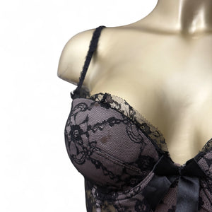 Black mesh corset babydoll mini dress (S)
