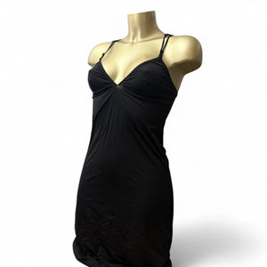 Black embroidered backless mini dress (S/M)