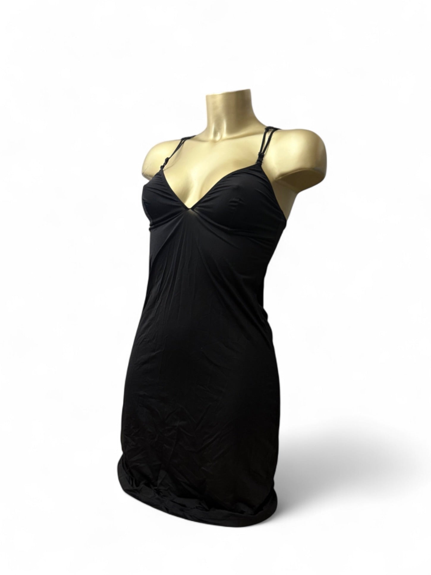 Black embroidered backless mini dress (S/M)
