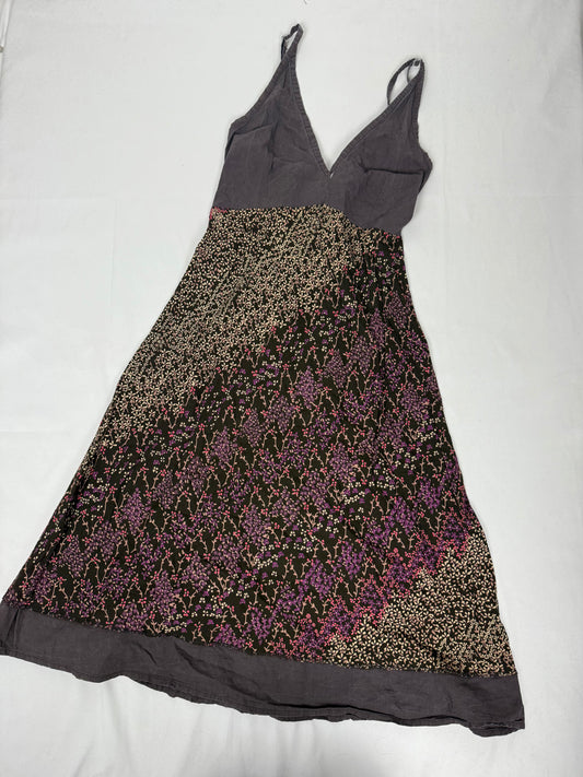 Brown 100% cotton floral maxi dress (S)