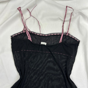 Black tie up mesh & pink bow cami top (M)
