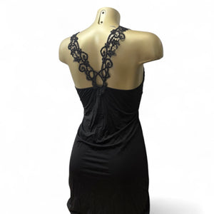 Black embroidered backless mini dress (S/M)