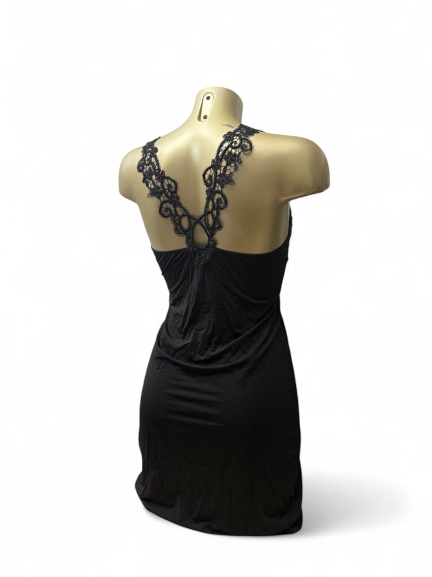 Black embroidered backless mini dress (S/M)