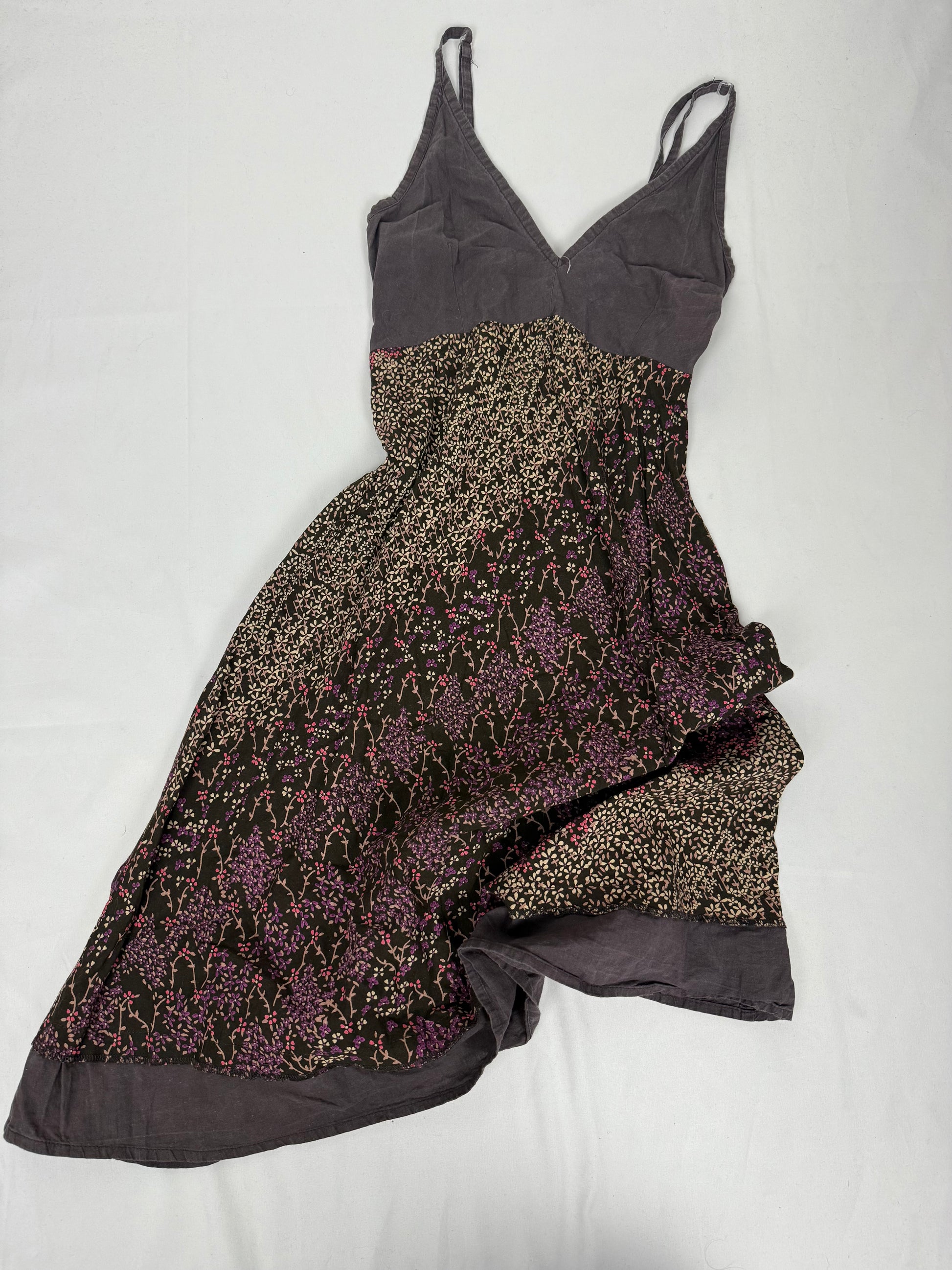 Brown 100% cotton floral maxi dress (S)