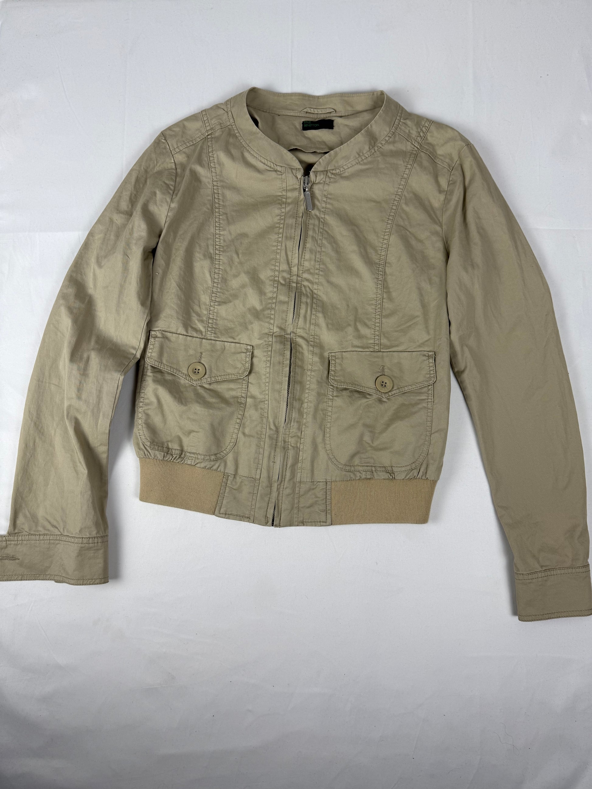 Beige cotton zip up biker jacket (L)