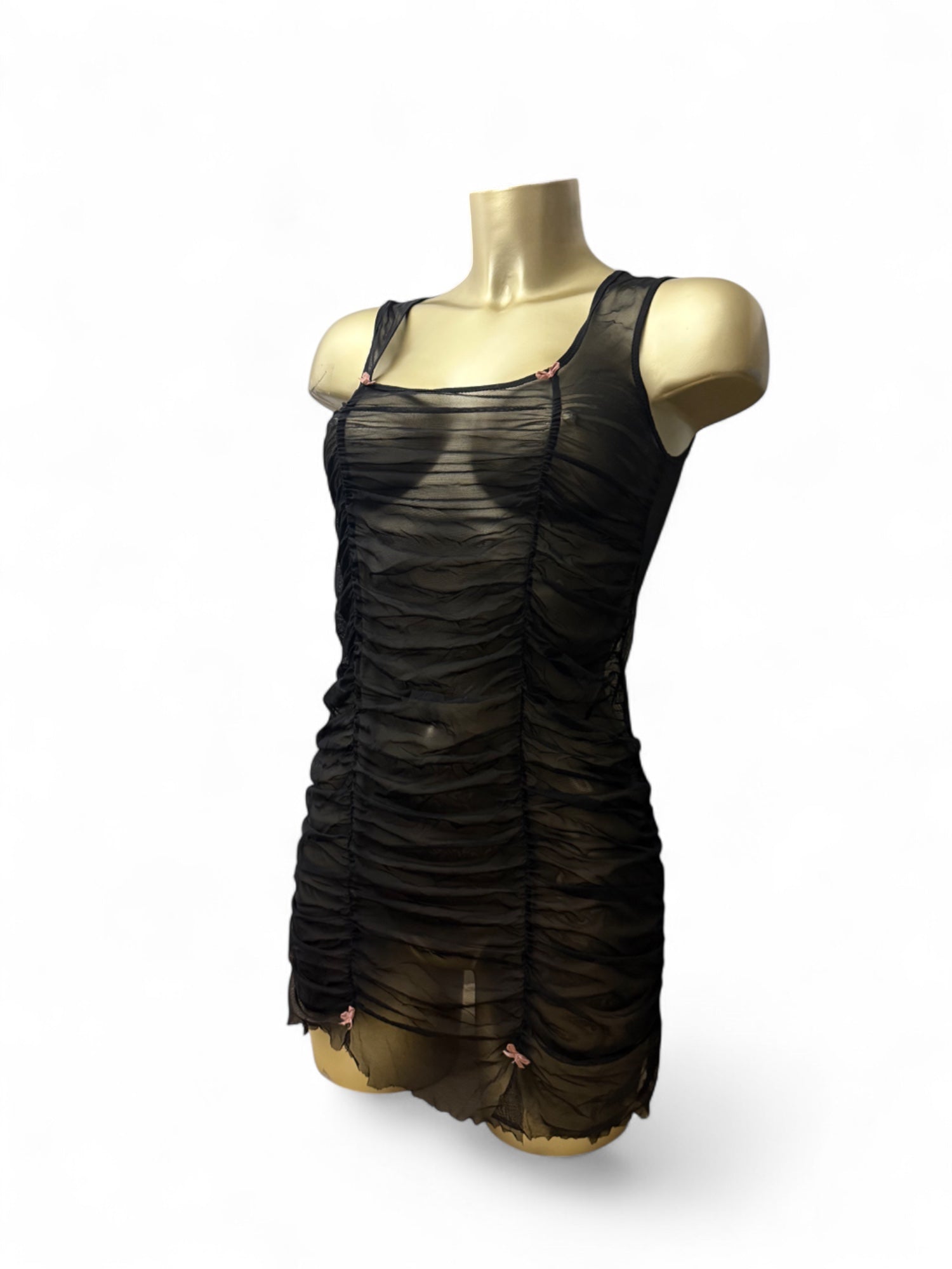Black mesh ruched top / mini dress (M)
