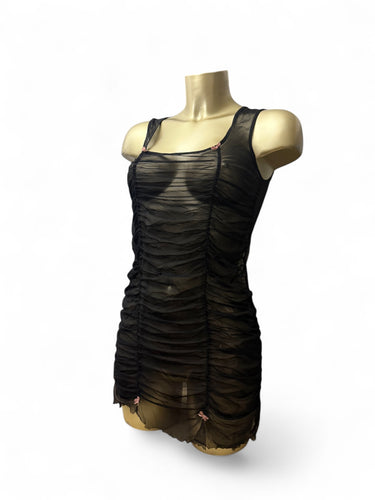 Black mesh ruched top / mini dress (M)