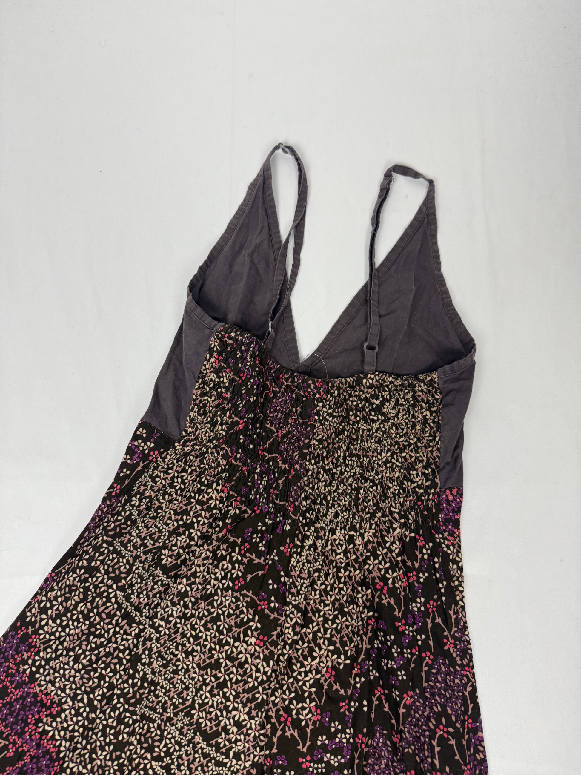 Brown 100% cotton floral maxi dress (S)