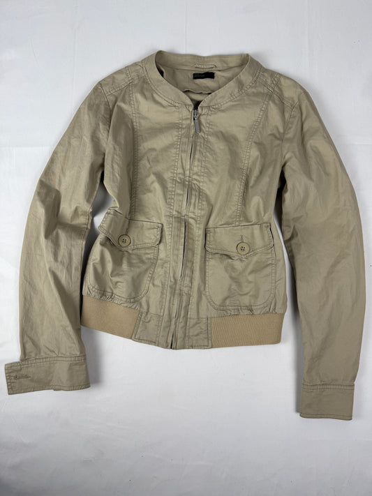 Beige cotton zip up biker jacket (L)