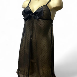 Black mesh bow polka dots babydoll cami top / mini dress (S/M)