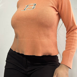 Orange cotton B logo knitted jumper (S)