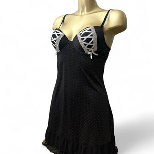 Black lace up lace babydoll mini dress (S/M)