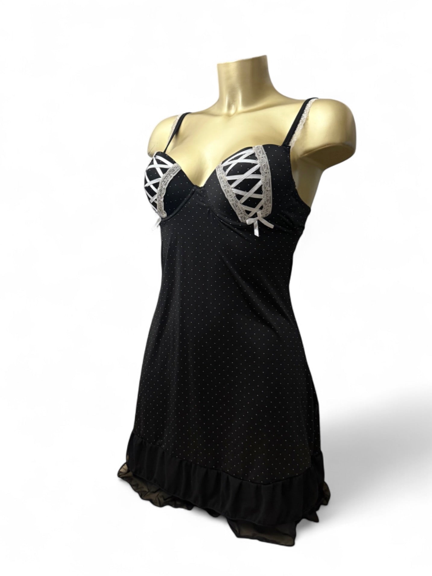 Black lace up lace babydoll mini dress (S/M)