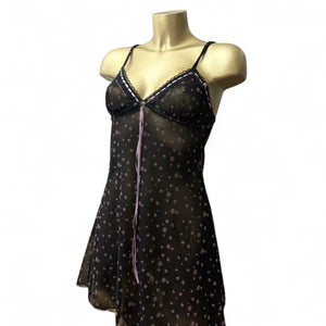 Black mesh bow  babydoll mini dress (S)