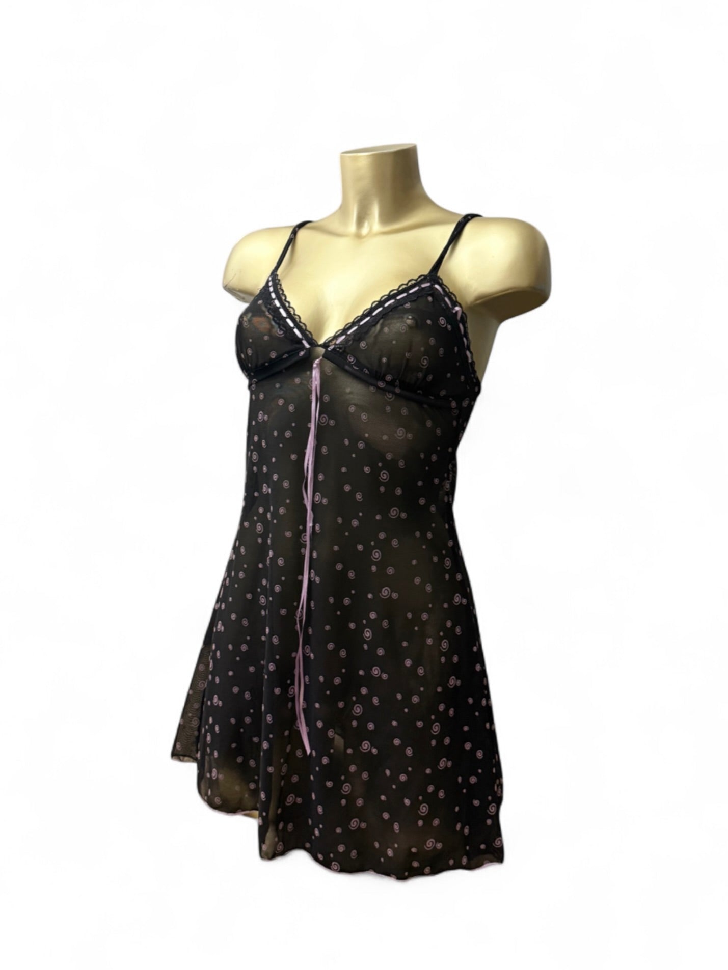 Black mesh bow  babydoll mini dress (S)