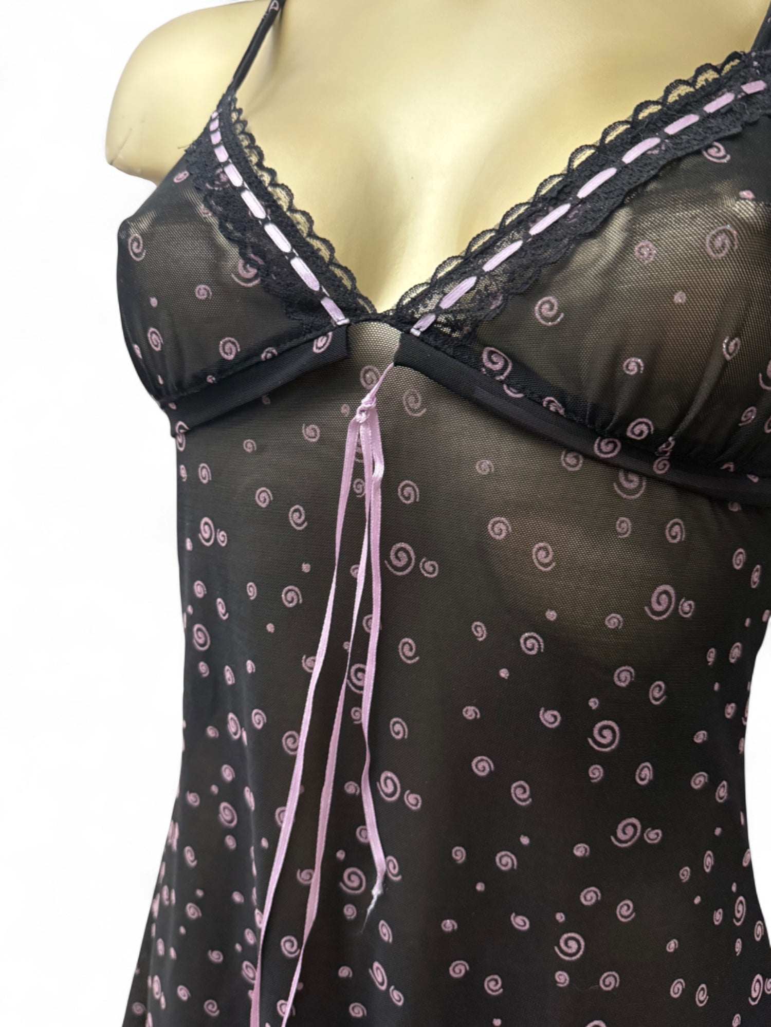 Black mesh bow  babydoll mini dress (S)