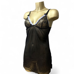 Black lycra & mesh babydoll mini dress (S)