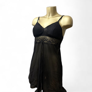 Black mesh open front babydoll mini dress (S/M)