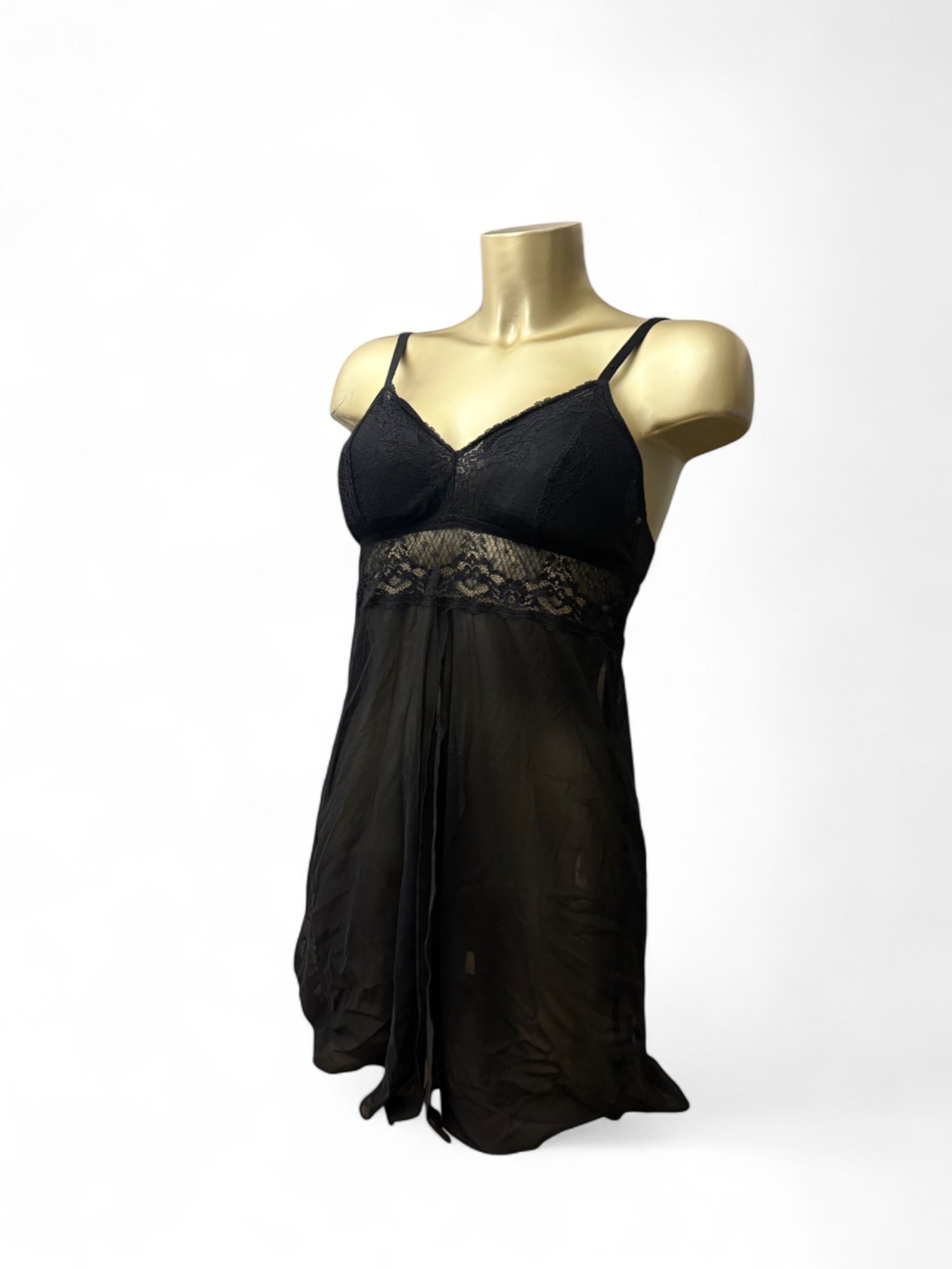 Black mesh open front babydoll mini dress (S/M)