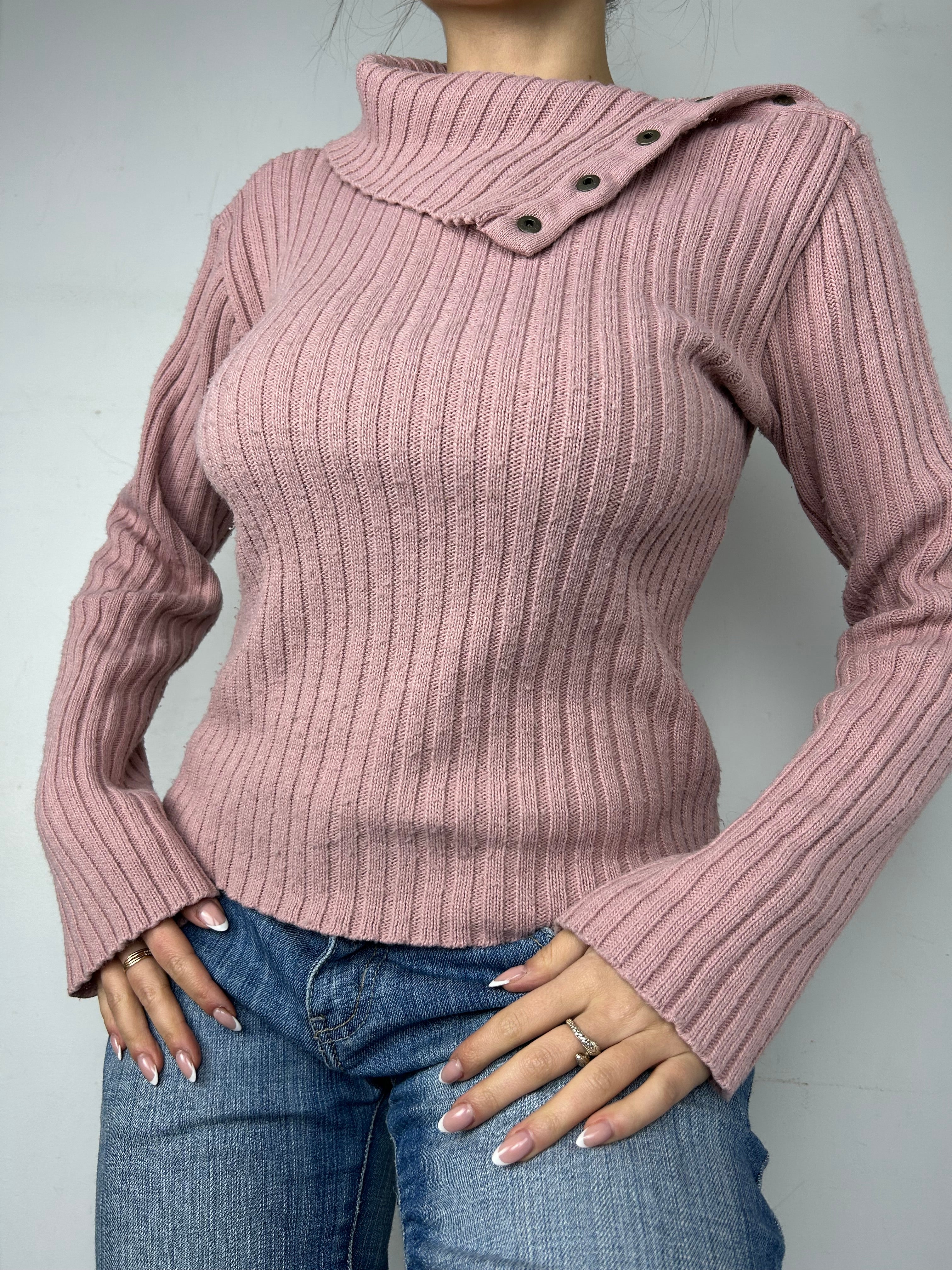 Pink turtleneck ribbed jumper (M)