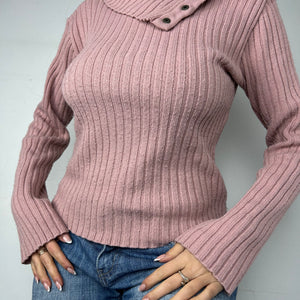 Pink turtleneck ribbed jumper (M)