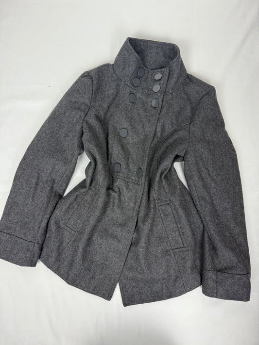 Grey wool high neck winter trench coat (L)