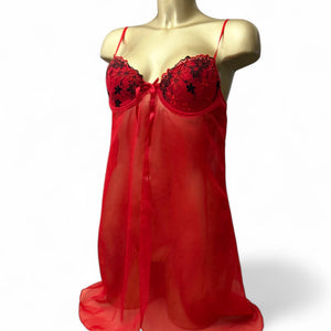 Red mesh babydoll mini dress (L)