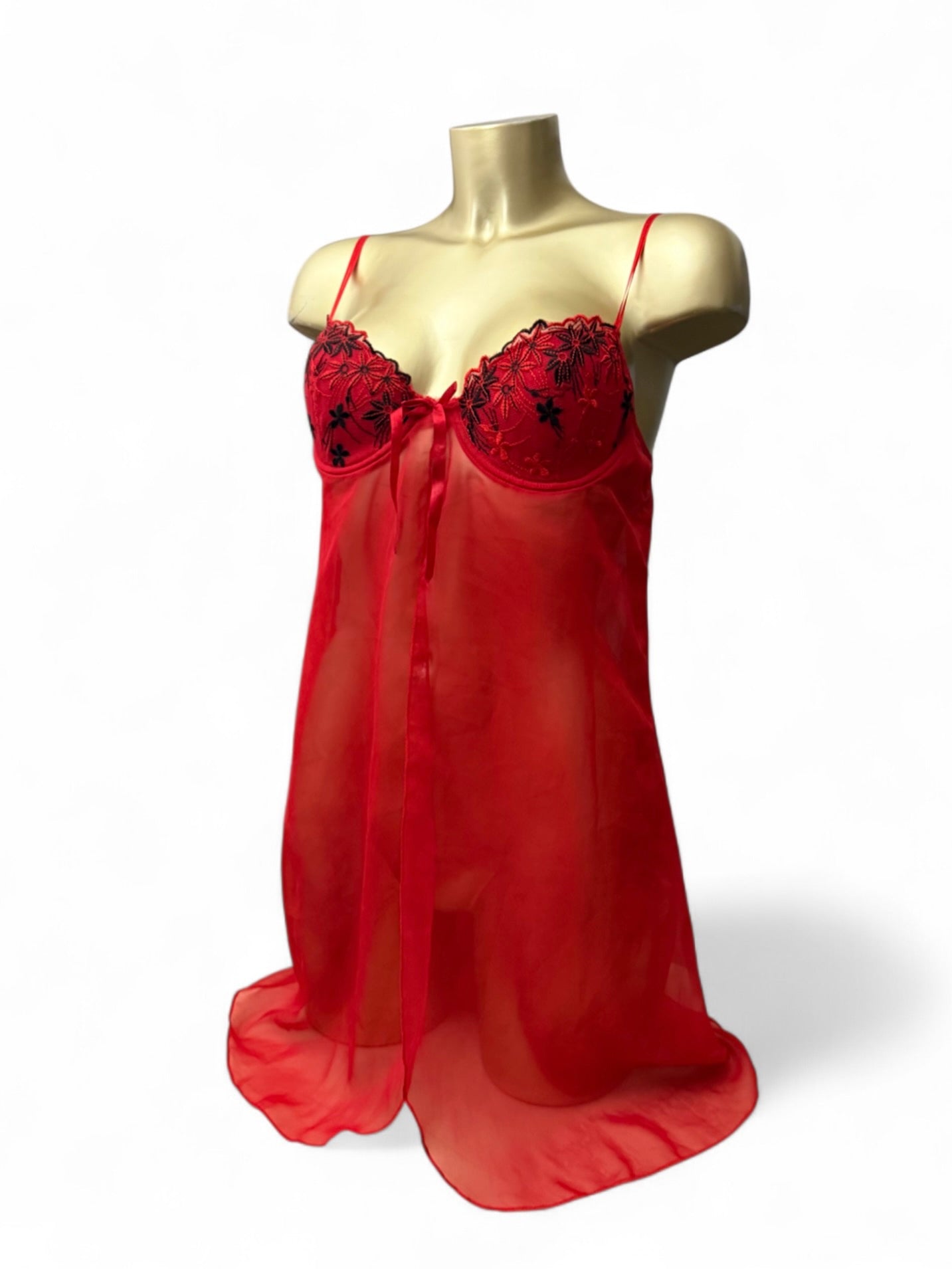 Red mesh babydoll mini dress (L)
