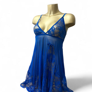 Blue mesh babydoll mini dress (S/M)