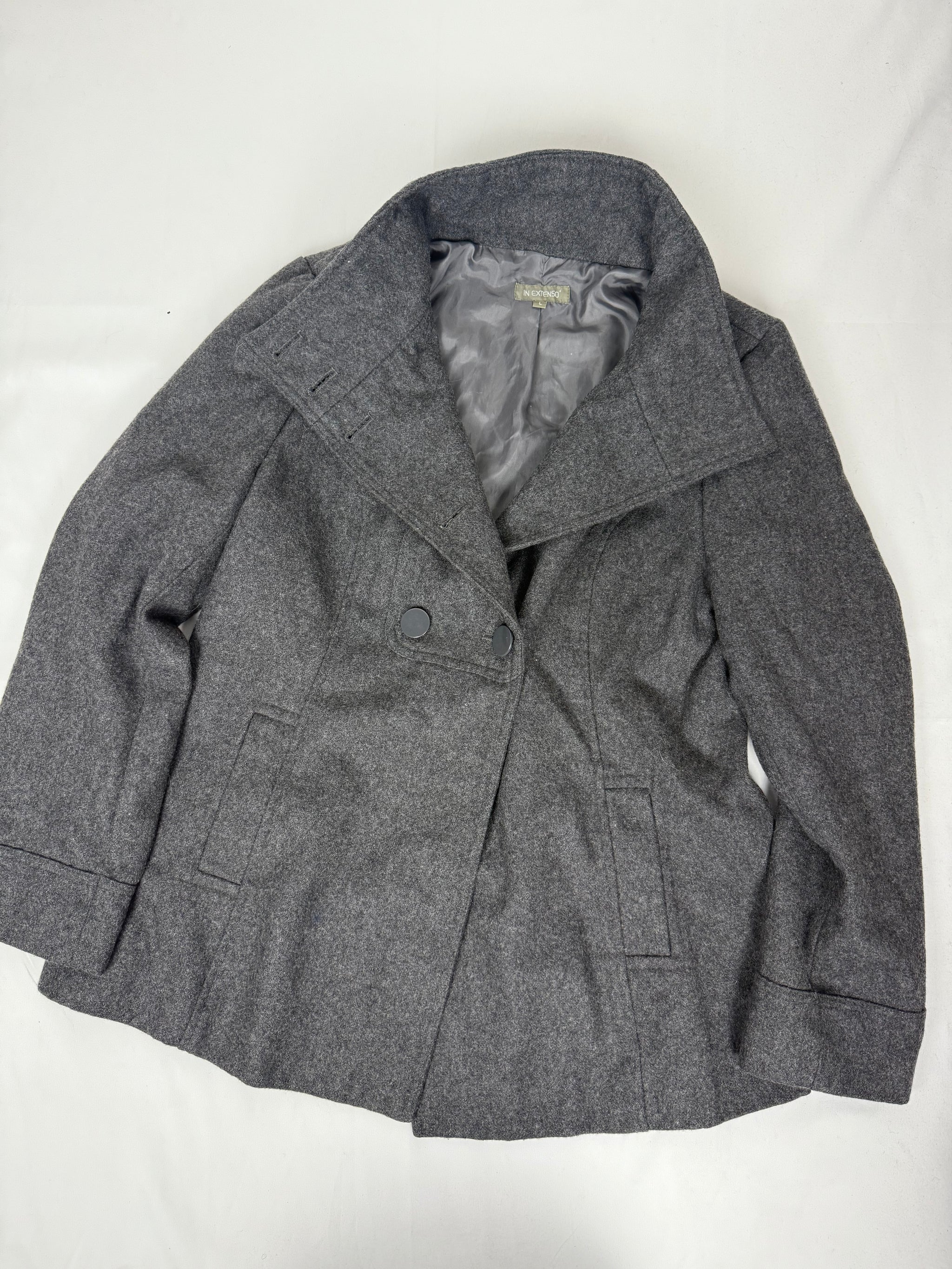 Grey wool high neck winter trench coat (L)