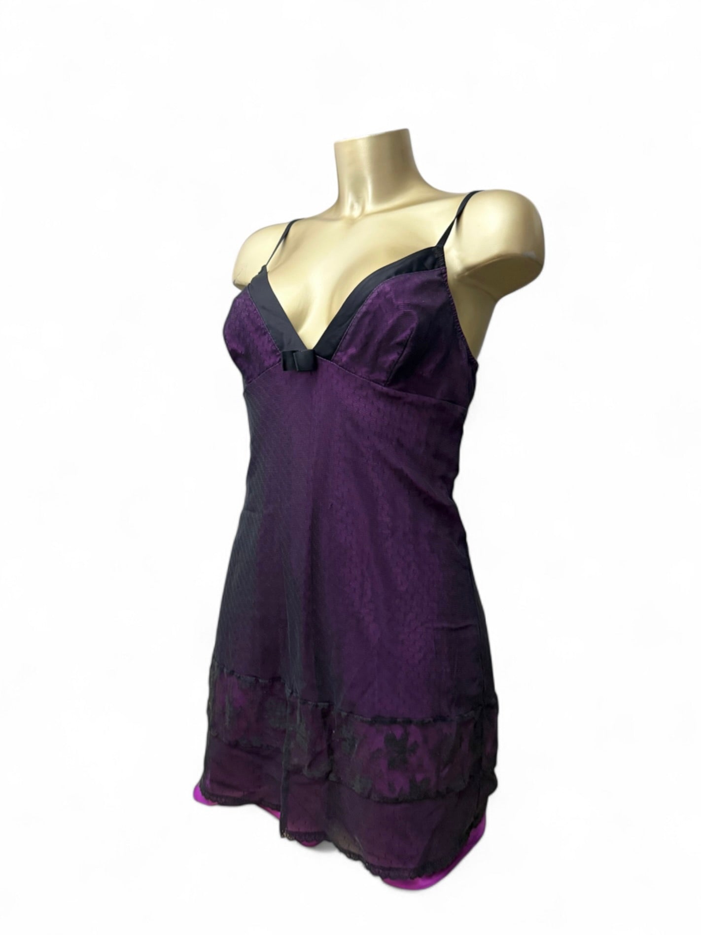 Purple & black mesh lined  babydoll mini dress (M/L)