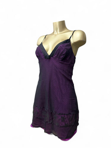 Purple & black mesh lined  babydoll mini dress (M/L)