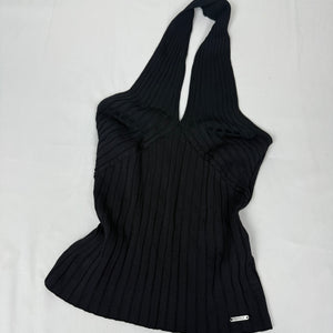 Black ribbed backless halter top (M)