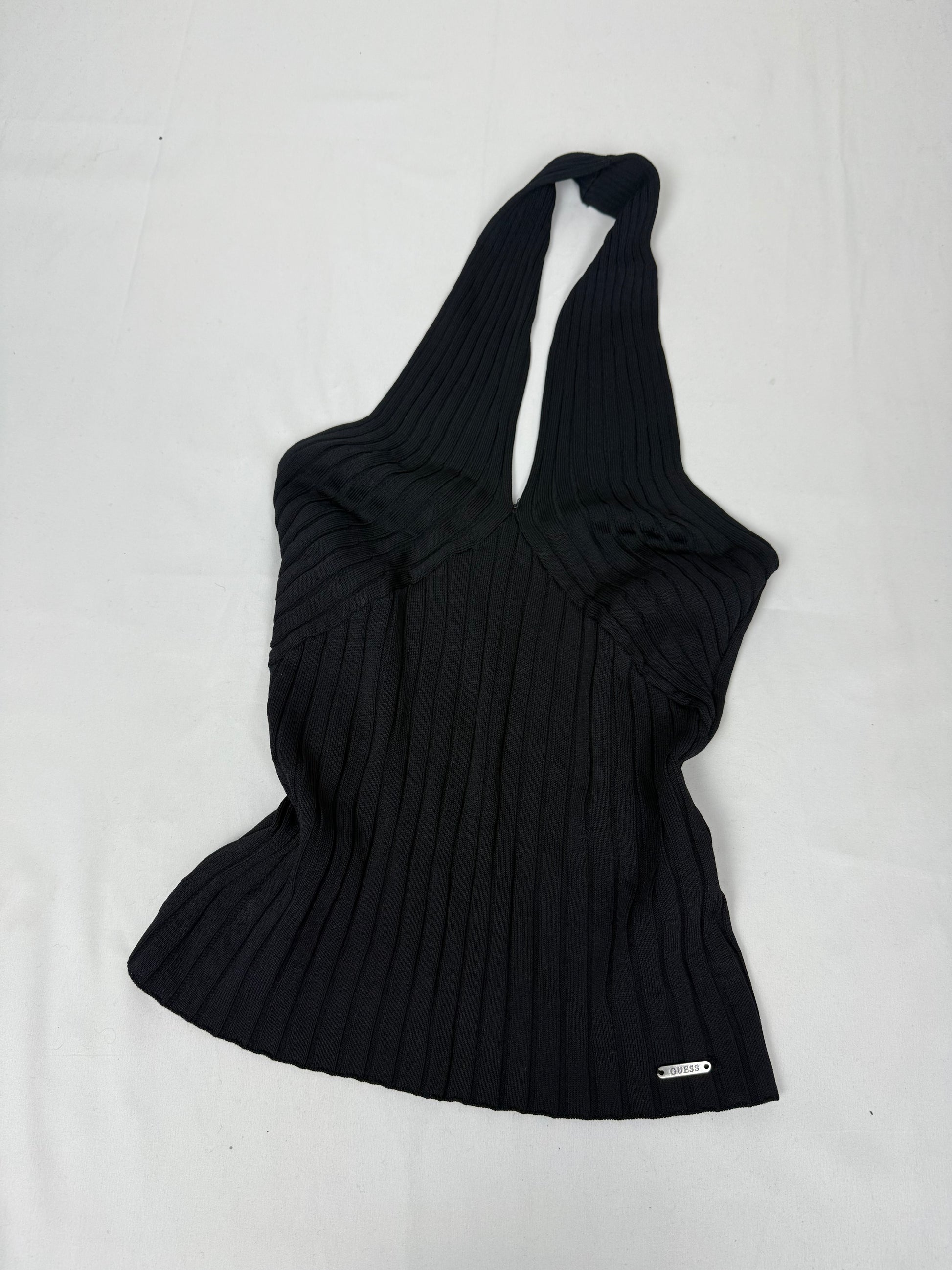Black ribbed backless halter top (M)